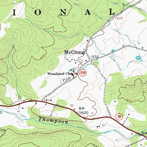Topographic Map of Woodland Presbyterian Church, VA
