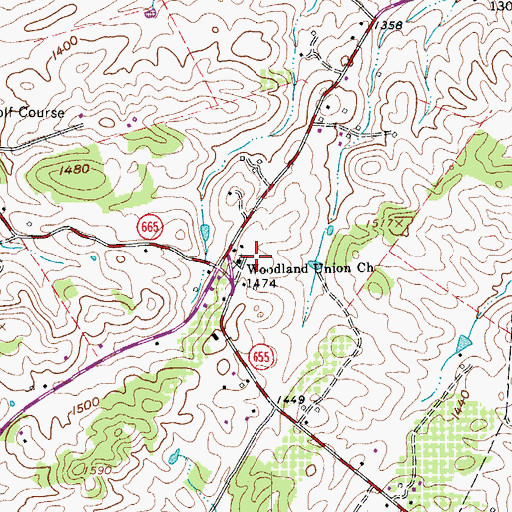 Topographic Map of Woodland Union Church, VA