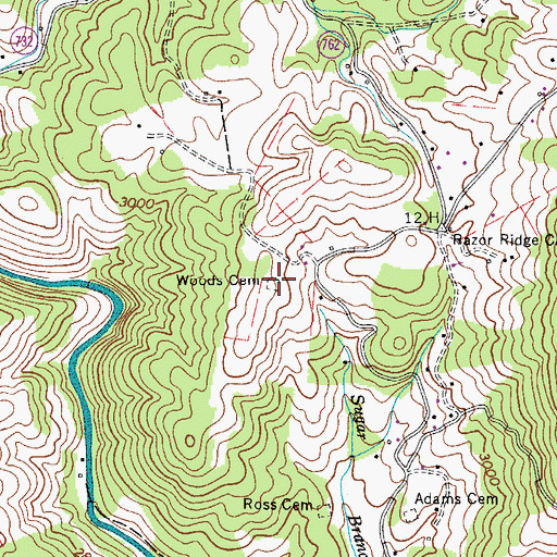 Topographic Map of Woods Cemetery, VA