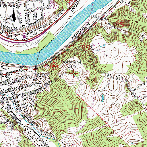 Topographic Map of Woolwine Cemetery, VA