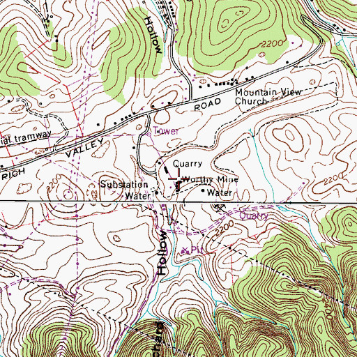 Topographic Map of Worthy Mine, VA
