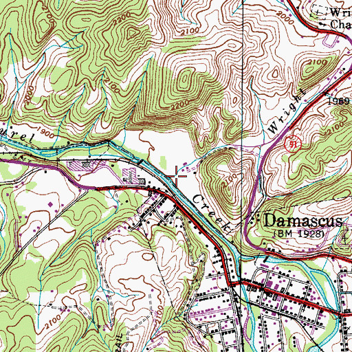 Topographic Map of Wright Branch, VA