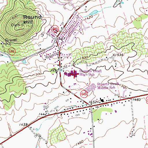 Topographic Map of Stuarts Draft High School, VA