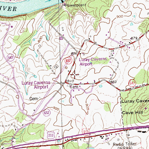 Topographic Map of Luray Caverns Airport, VA