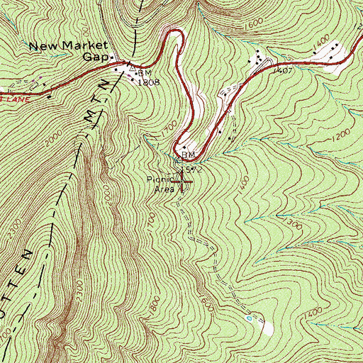 Topographic Map of New Market Gap Picnic Area, VA