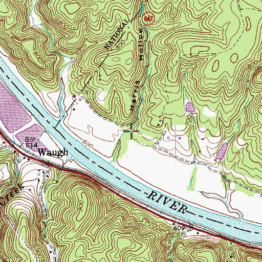 Topographic Map of Harris Hollow, VA