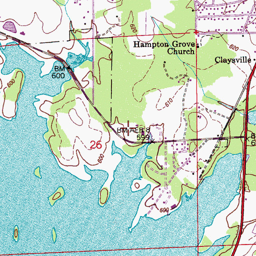 Topographic Map of Claysville Church, AL