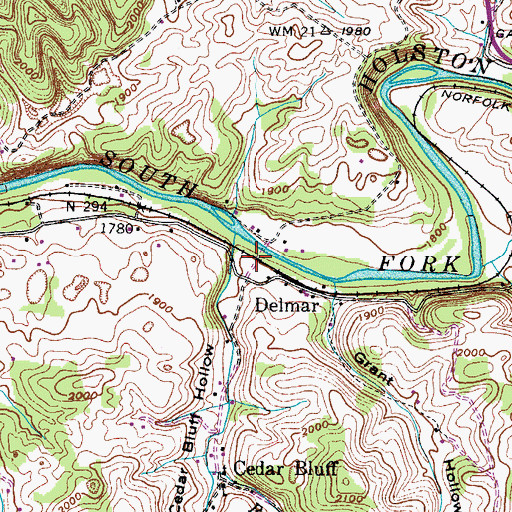 Topographic Map of Cedar Bluff Hollow, VA