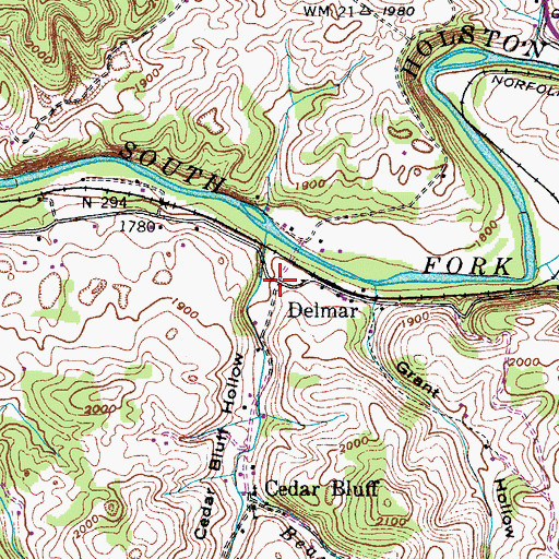 Topographic Map of Delmar, VA