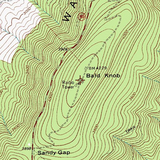 Topographic Map of Bald Knob Lookout, VA