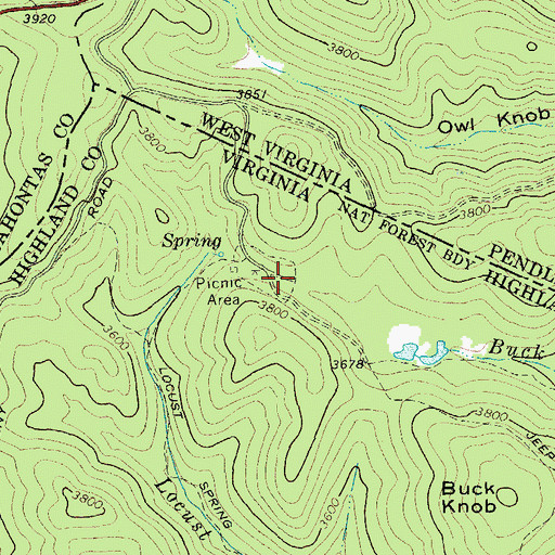 Topographic Map of Locust Springs Picnic Area, VA