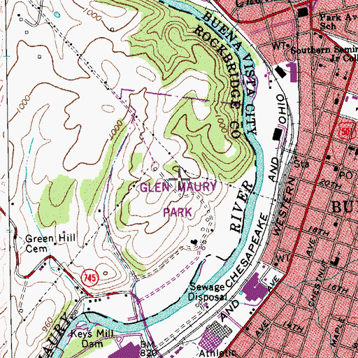 Topographic Map of Glen Maury Park, VA