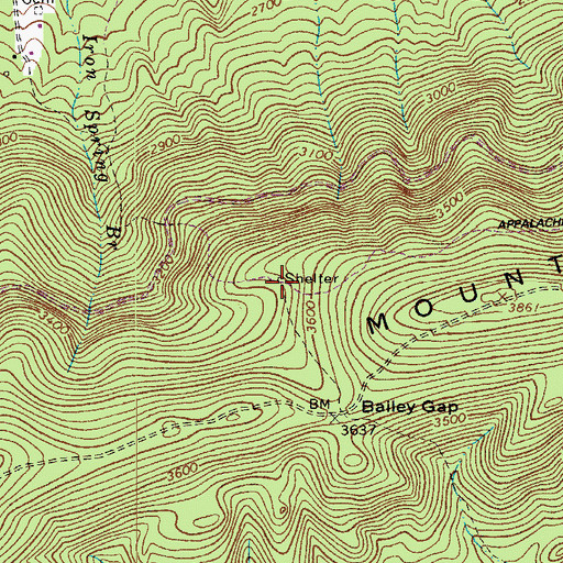 Topographic Map of Bailey Gap Shelter, VA