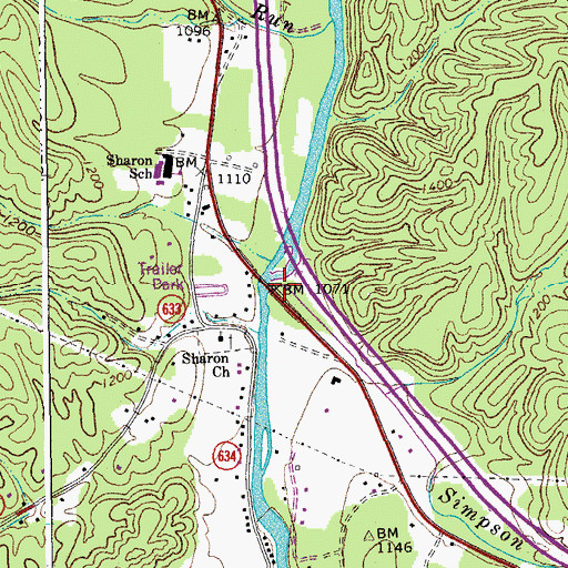 Topographic Map of Simpson Creek, VA