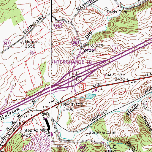 Topographic Map of Interchange 18, VA