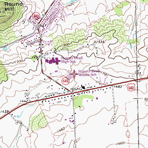 Topographic Map of Stuarts Draft Middle School, VA
