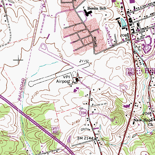 Topographic Map of Virginia Tech/Montgomery Executive Airport, VA