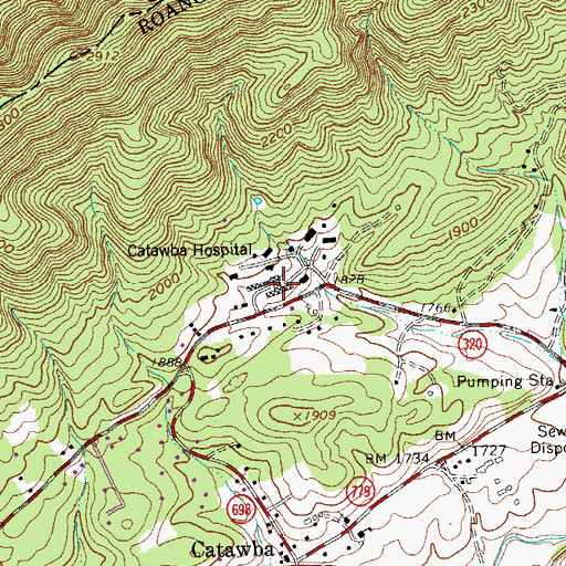 Topographic Map of Catawba Hospital, VA