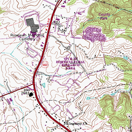 Topographic Map of Virginia Polytechnic Institute and State University Horticultural Research Area, VA