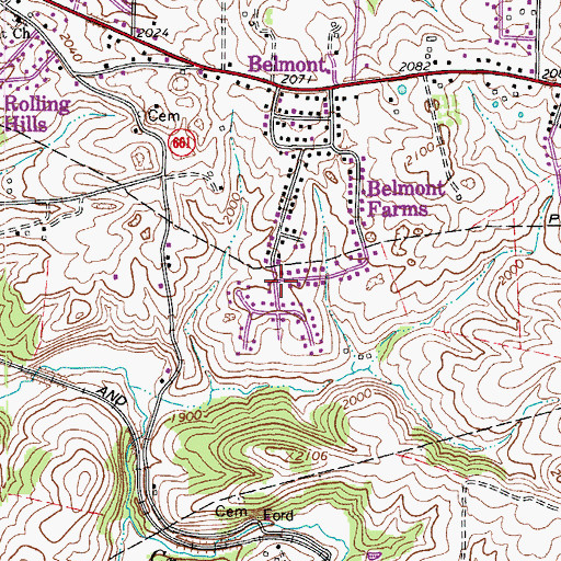 Topographic Map of Belmont Farms, VA