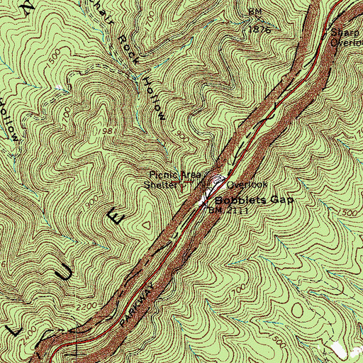 Topographic Map of Bobblets Gap Shelter, VA