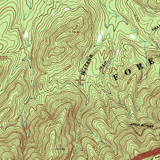Topographic Map of Wilson Creek Shelter, VA