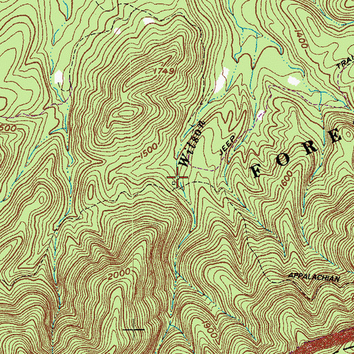 Topographic Map of Wilson Creek Shelter, VA