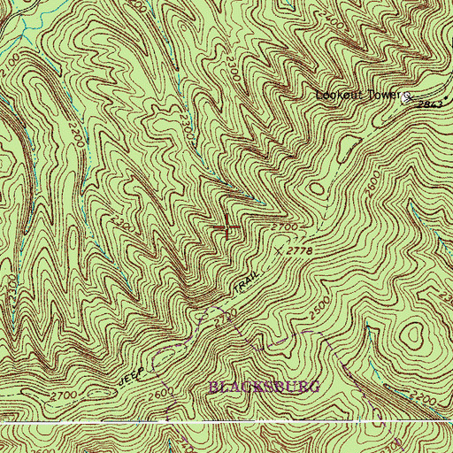 Topographic Map of Brush Mountain Horse Trail, VA