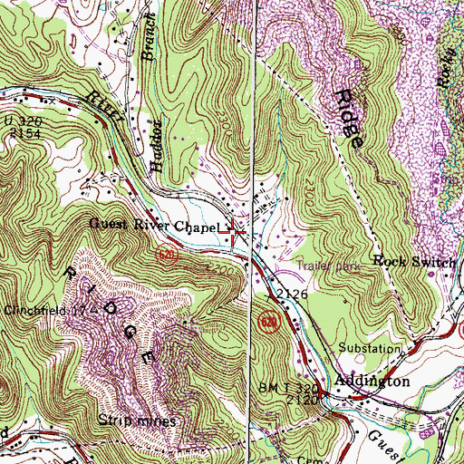Topographic Map of Guest River Chapel, VA