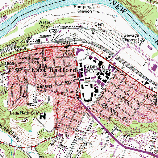 Topographic Map of East Radford, VA