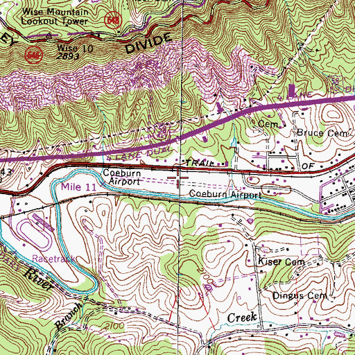 Topographic Map of Coeburn Airport (historical), VA