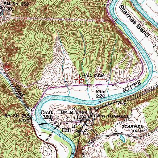 Topographic Map of Hill Cemetery, VA
