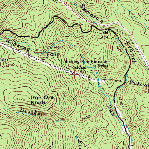 Topographic Map of Roaring Run Furnace Recreation Site, VA