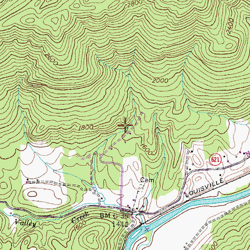 Topographic Map of Cave Springs Campground, VA