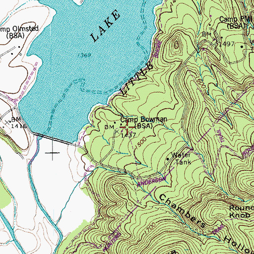 Topographic Map of Camp Bowman, VA