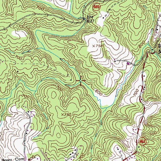 Topographic Map of Stovall Creek, VA