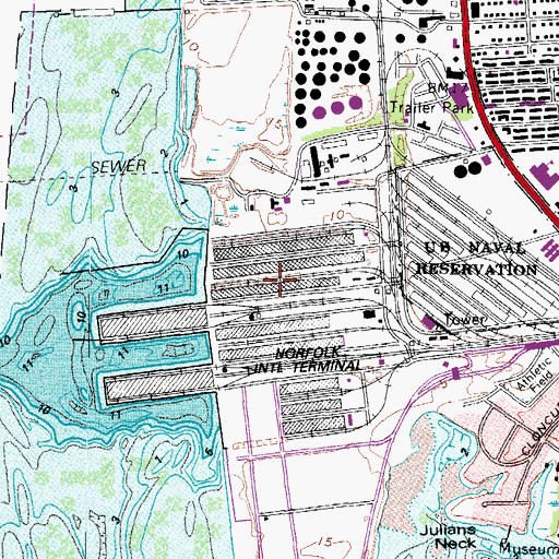 Topographic Map of Norfolk International Terminals, VA