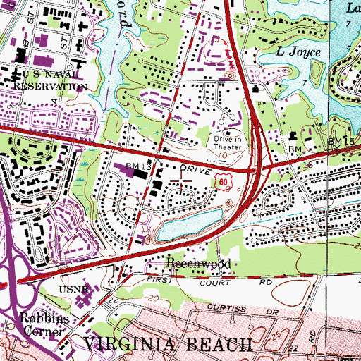 Topographic Map of Bayside, VA
