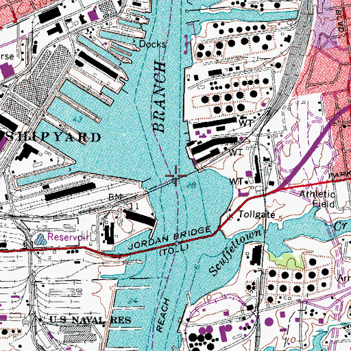 Topographic Map of Norfolk Portsmouth Lift Bridge, VA