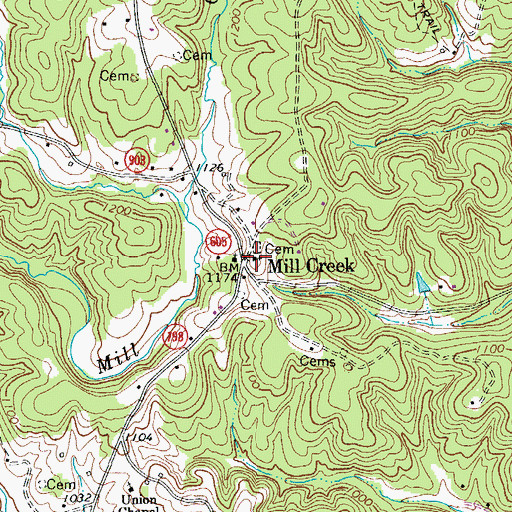 Topographic Map of Mill Creek, VA