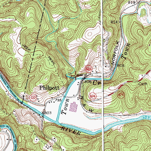 Topographic Map of Mill Creek, VA
