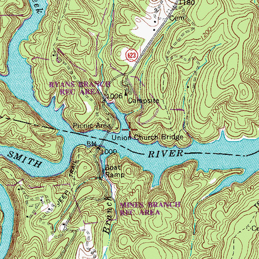 Topographic Map of Ryans Branch, VA