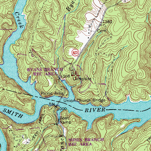 Topographic Map of Ryans Branch Campsite, VA