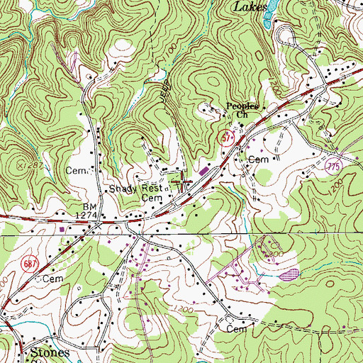 Topographic Map of Shady Rest Cemetery, VA