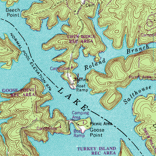 Topographic Map of Twin Ridge Marina, VA