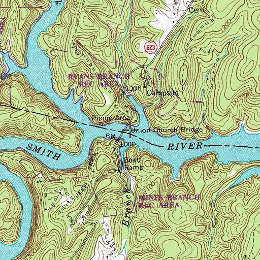 Topographic Map of Union Church Bridge, VA