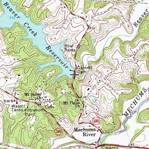 Topographic Map of Beaver Creek Number One Dam, VA