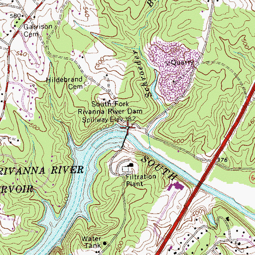 Topographic Map of South Rivanna Dam, VA