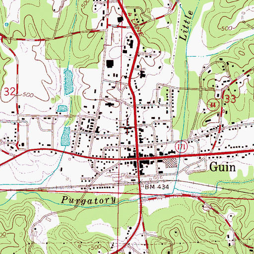 Topographic Map of Guin Church of Christ, AL