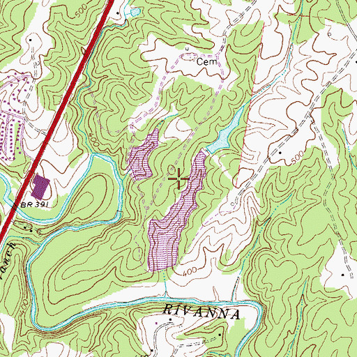 Topographic Map of Greens Dam, VA